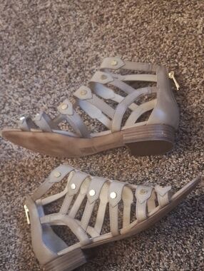 Louise et Cie Taupe Strappy Gladiator Sandals with Gold Studs